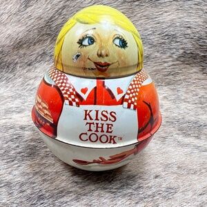 Roly Poly Miniature Tin KISS THE COOK by Bristol Ware